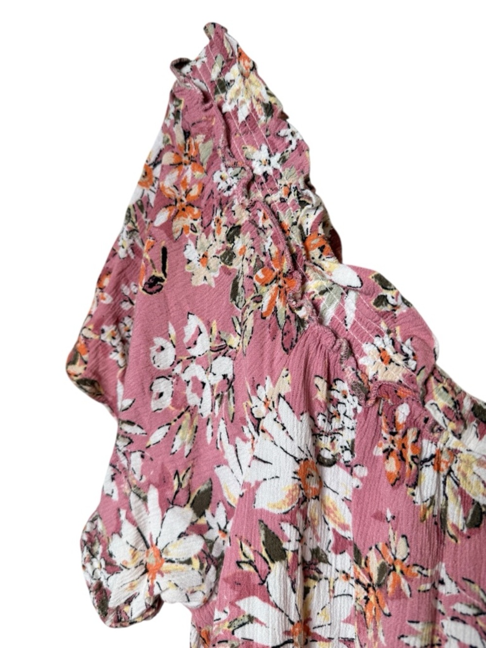 Maurices 1X Pink Floral Off-Shoulder Button Front Blouse - Picture 3 of 5